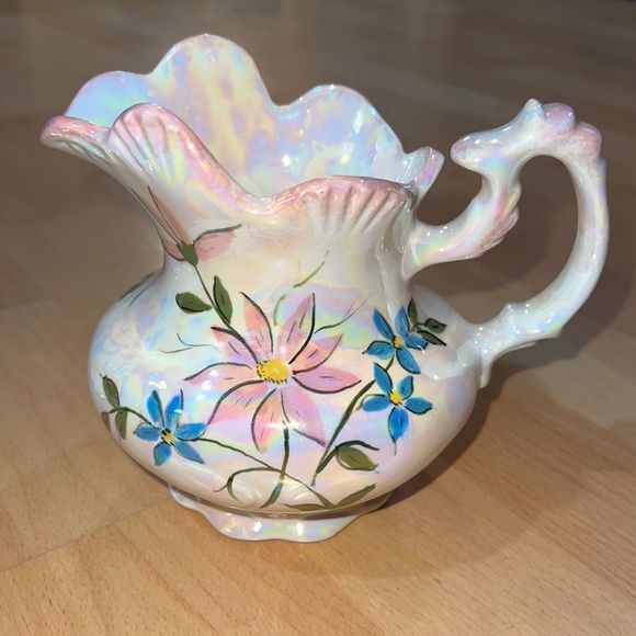 Vintage 1968 Small Iridescent Floral Pitcher & Wash Basin/Display Tray Platter - Picture 6 of 15